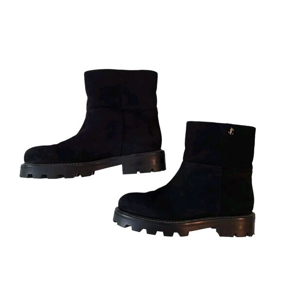 Jimmy Choo Haysel Flat Black Suede and Shearling Boot size 37 - Picture 3 of 15